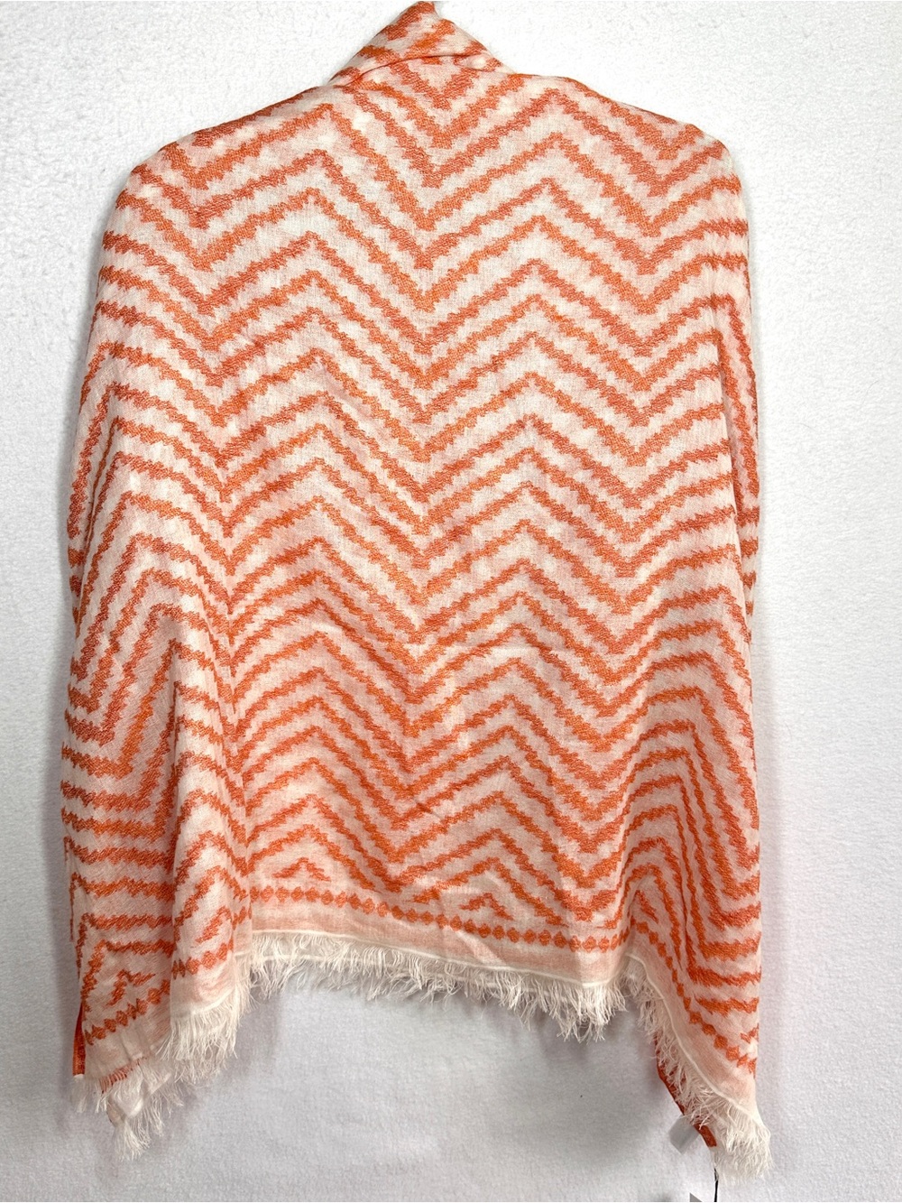 Au Printemps Paris Cotton Wrap Scarf Orange Chevron Zig Zag Print Fringe New